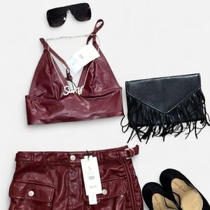 AKIRA Burgundy Faux Leather Bralette